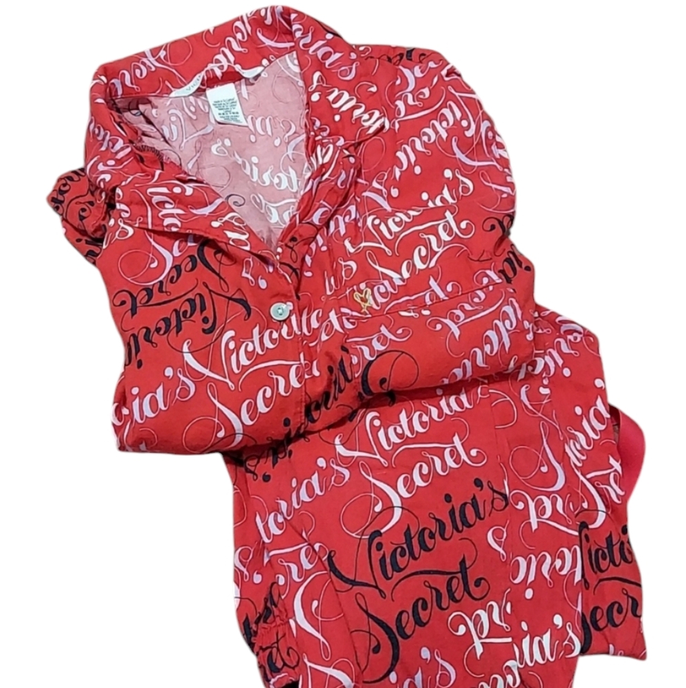 Victorias secret red text print pajamas size  cotton modal pjs xs short Or Petit